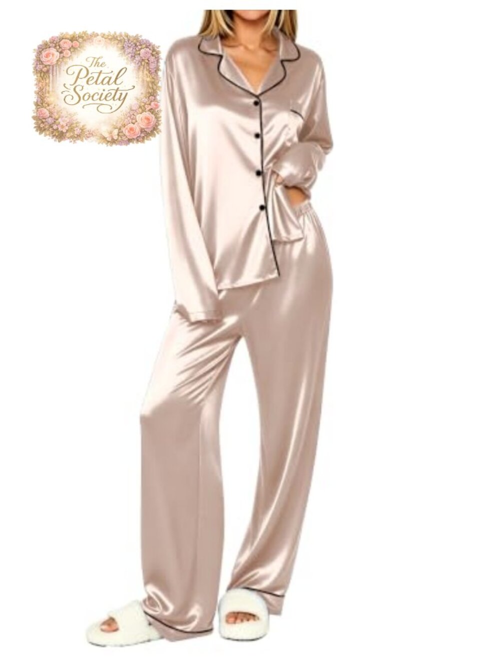 Silk Satin Long Sleeve Button Down Pajama Lounge Set